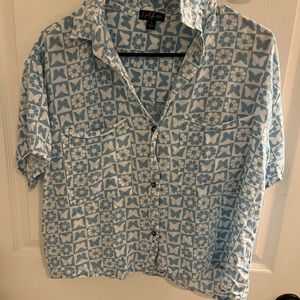 Checker butterfly crop button up